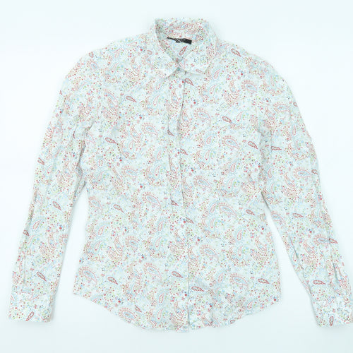 T.M.Lewin Womens Multicoloured Paisley Cotton Basic Button-Up Size 10 Collared