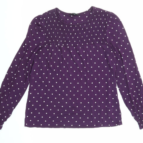 NEXT Womens Purple Polka Dot Viscose Basic Blouse Size 12 Round Neck