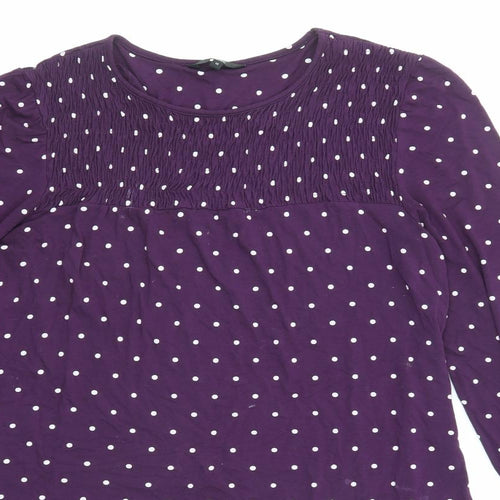 NEXT Womens Purple Polka Dot Viscose Basic Blouse Size 12 Round Neck