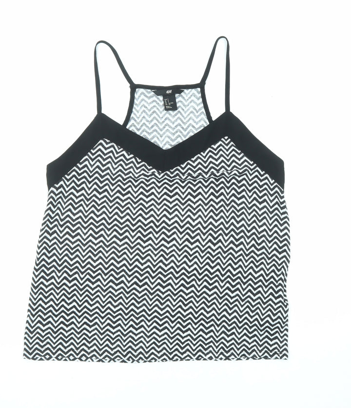 H&M Womens Black Geometric Polyester Camisole Tank Size S V-Neck