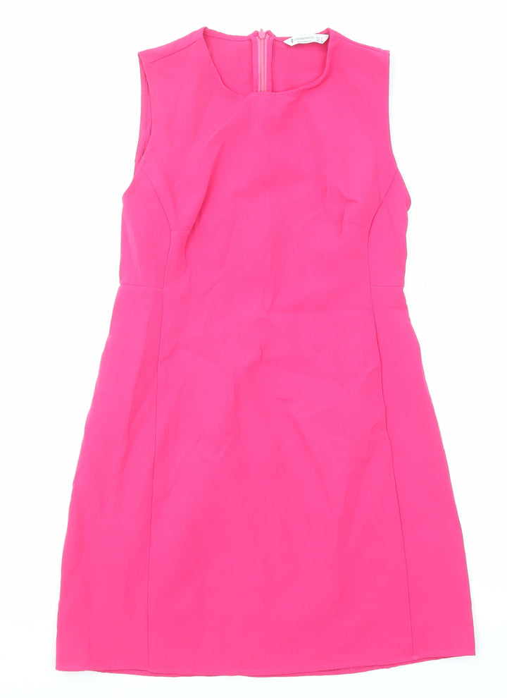 Stradivarius Womens Pink Polyester Shift Size L Round Neck Zip