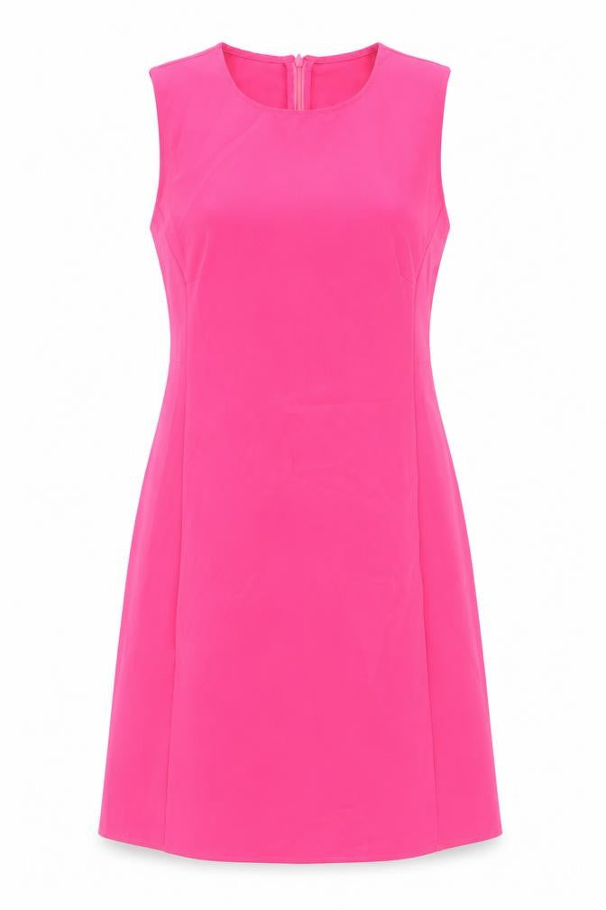 Front view of Stradivarius women’s pink polyester shift, size L, round neck zip