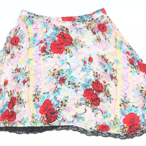 Mink Pink Womens Multicoloured Floral Viscose Skater Skirt Size S Zip