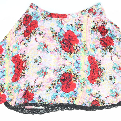 Mink Pink Womens Multicoloured Floral Viscose Skater Skirt Size S Zip