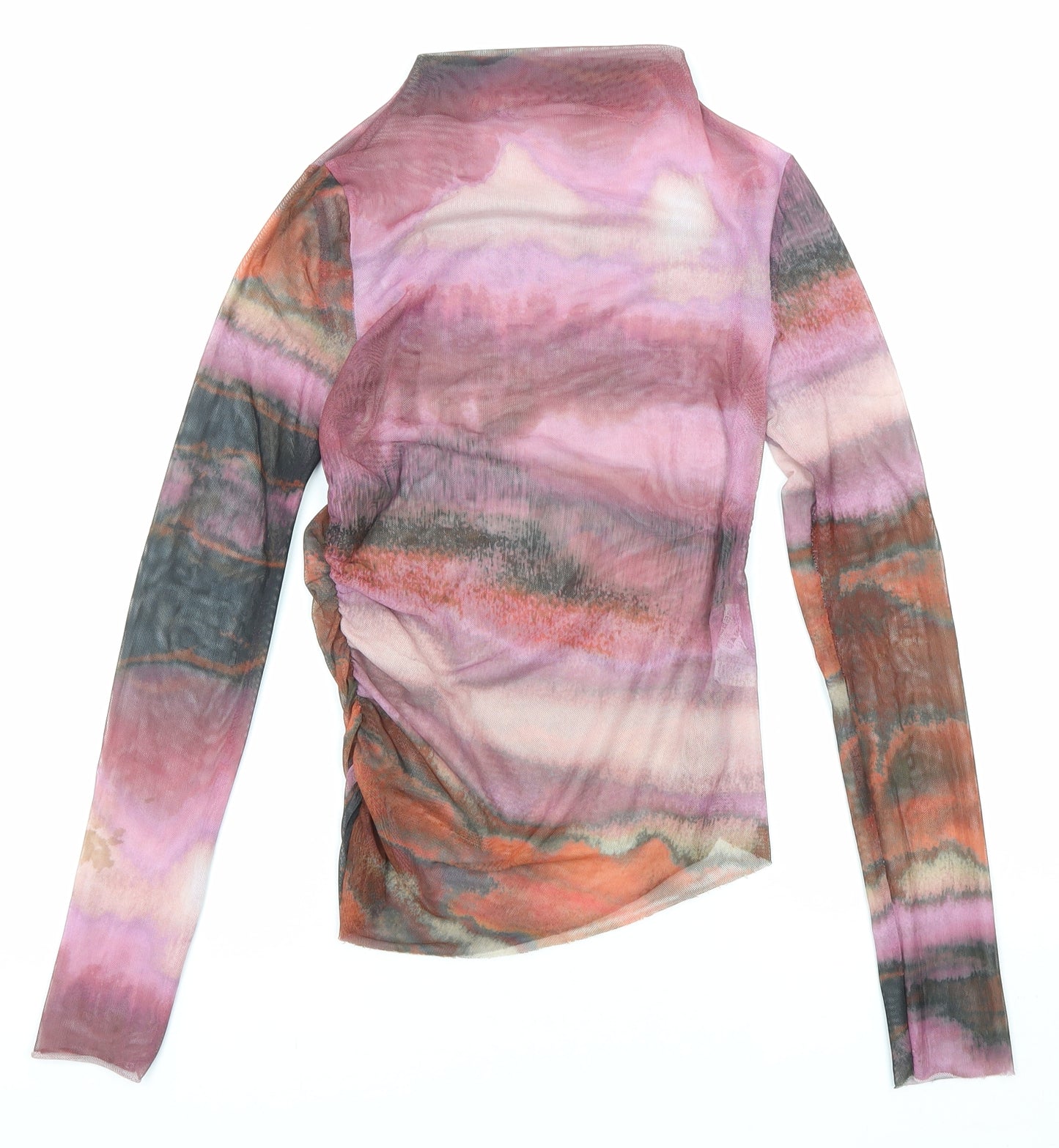 Pull&Bear Womens Multicoloured Geometric Polyester Basic T-Shirt Size M Mock Neck