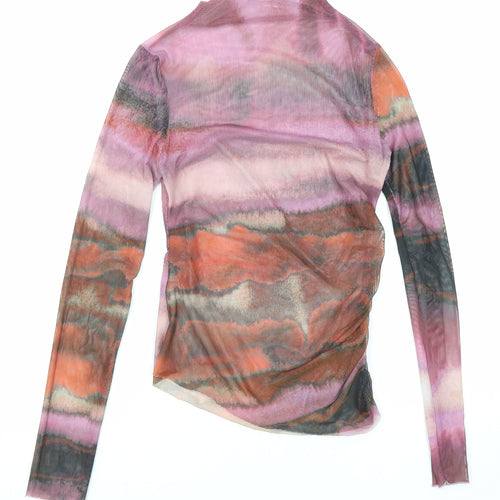 Pull&Bear Womens Multicoloured Geometric Polyester Basic T-Shirt Size M Mock Neck