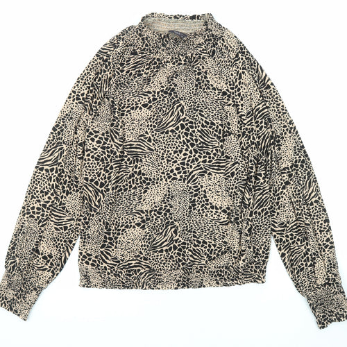 Marks and Spencer Womens Black Animal Print Viscose Basic Blouse Size 14 Mock Neck