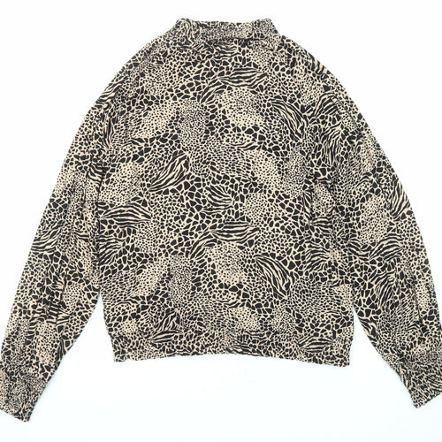 Marks and Spencer Womens Black Animal Print Viscose Basic Blouse Size 14 Mock Neck
