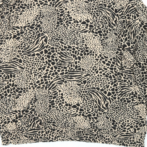 Marks and Spencer Womens Black Animal Print Viscose Basic Blouse Size 14 Mock Neck