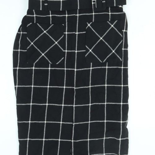 Zara Womens Black Check Cotton Straight & Pencil Skirt Size L Zip - Belt included