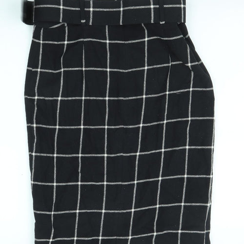 Zara Womens Black Check Cotton Straight & Pencil Skirt Size L Zip - Belt included