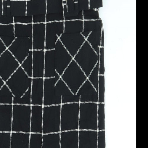 Zara Womens Black Check Cotton Straight & Pencil Skirt Size L Zip - Belt included