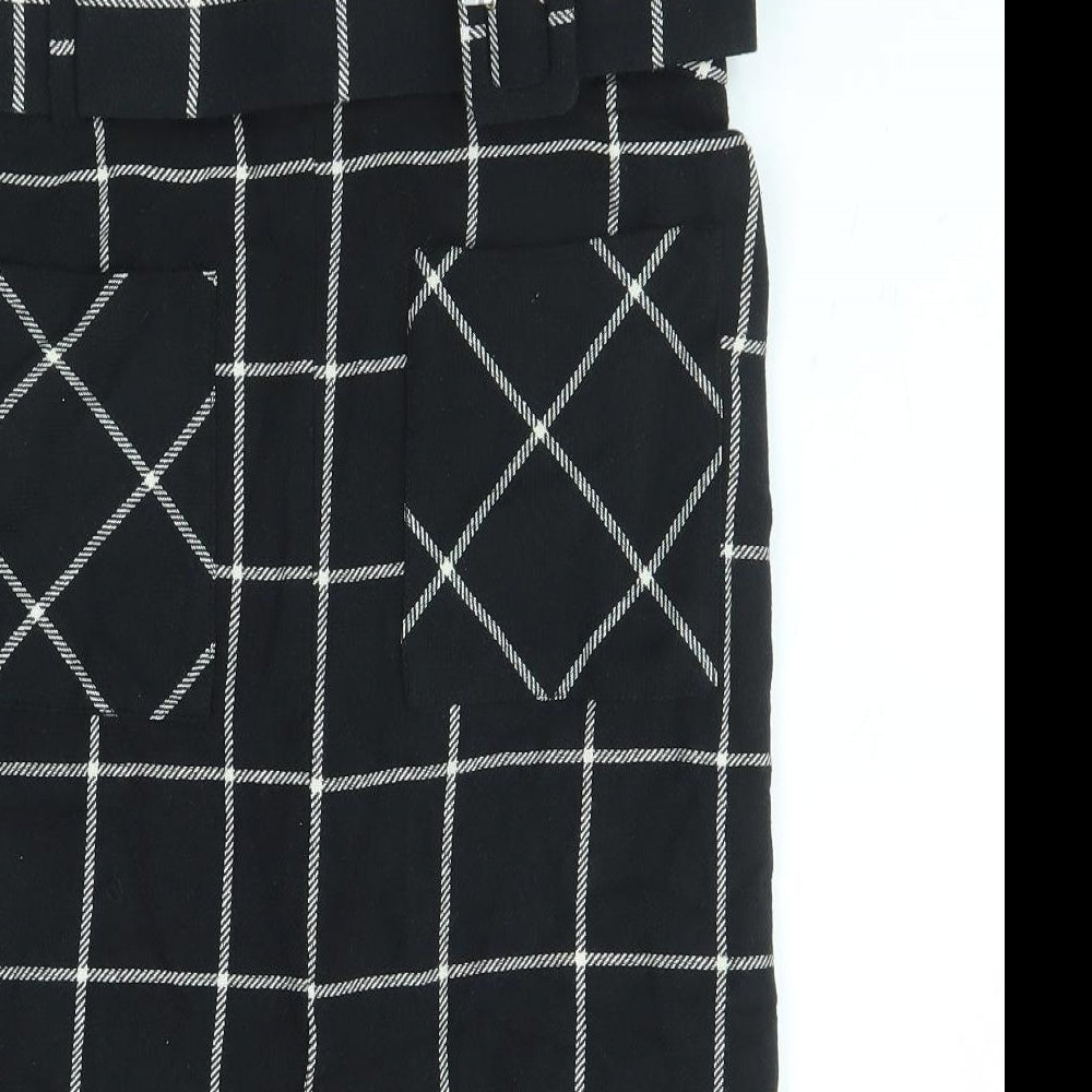 Zara Womens Black Check Cotton Straight & Pencil Skirt Size L Zip - Belt included