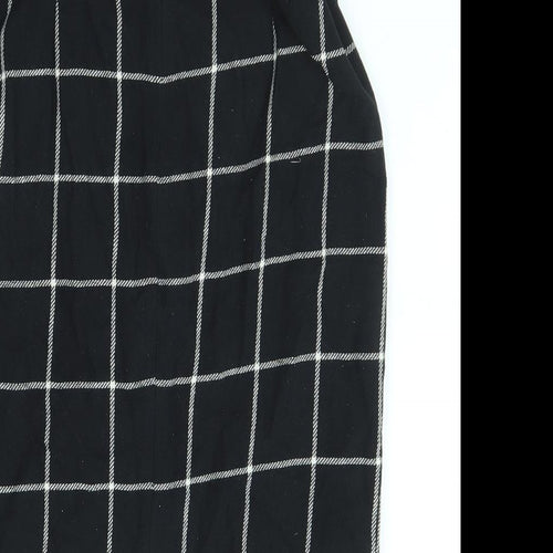 Zara Womens Black Check Cotton Straight & Pencil Skirt Size L Zip - Belt included