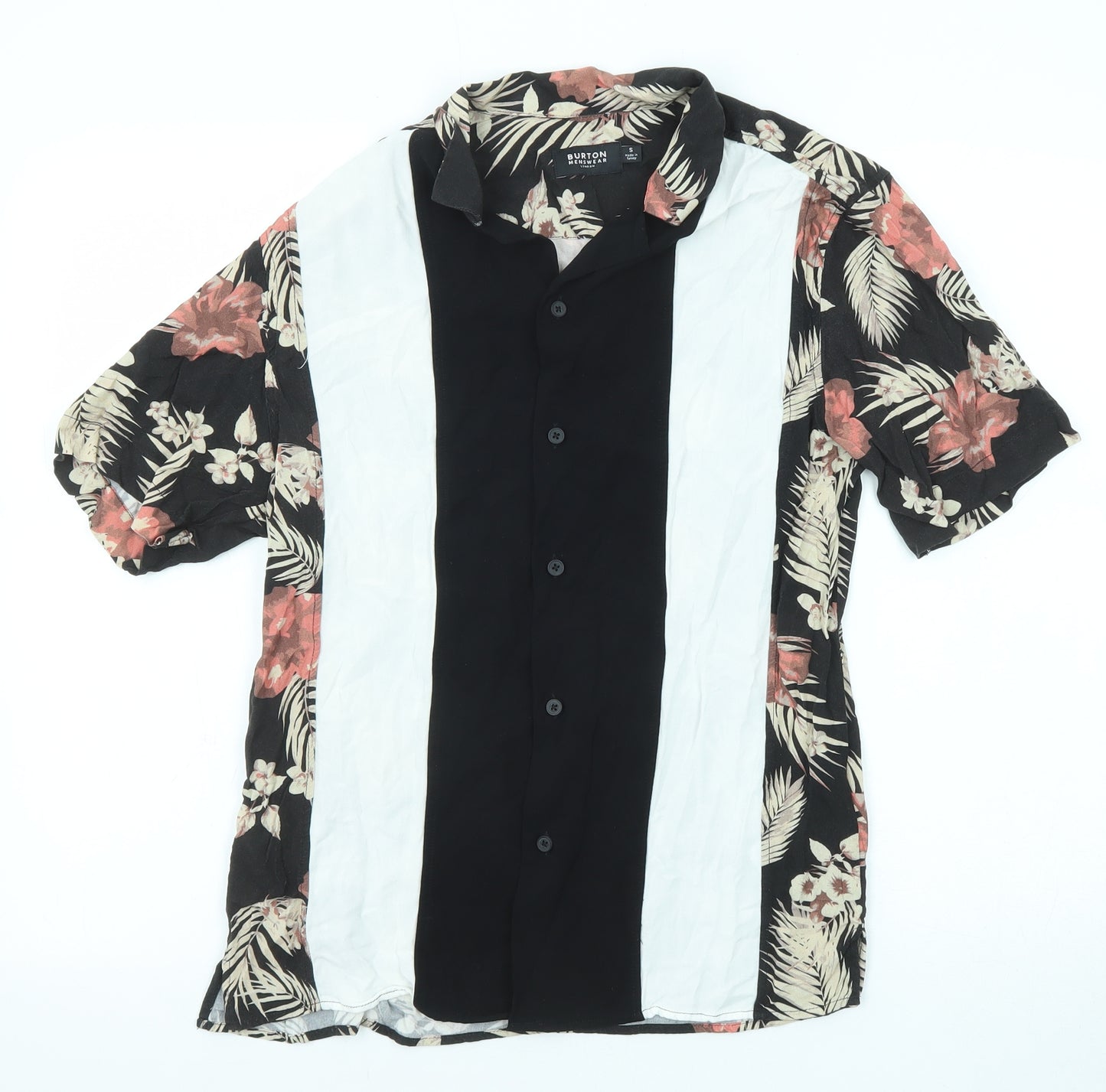 Burton Mens Multicoloured Geometric Viscose Button-Up Size S Collared Button