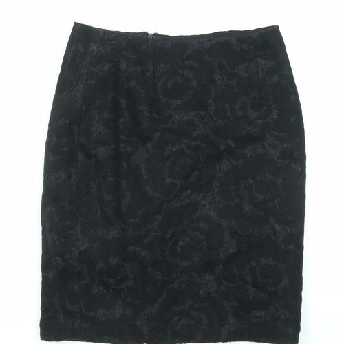 Clements Ribeiro Womens Black Floral Polyester Straight & Pencil Skirt Size 10 Zip