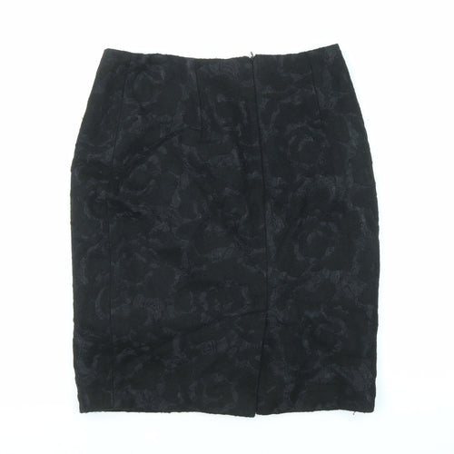 Clements Ribeiro Womens Black Floral Polyester Straight & Pencil Skirt Size 10 Zip