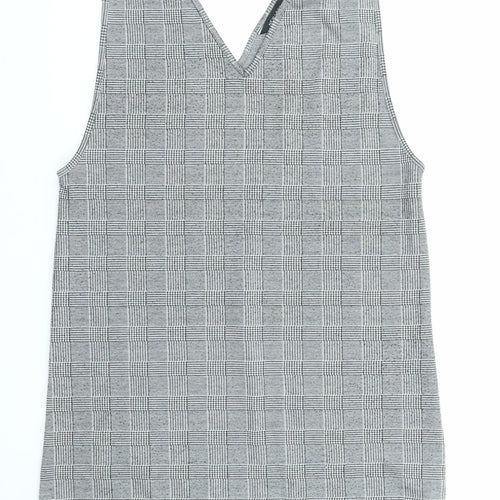 New Look Womens Black Plaid Polyester Pinafore/Dungaree Dress Size 14 V-Neck Pullover