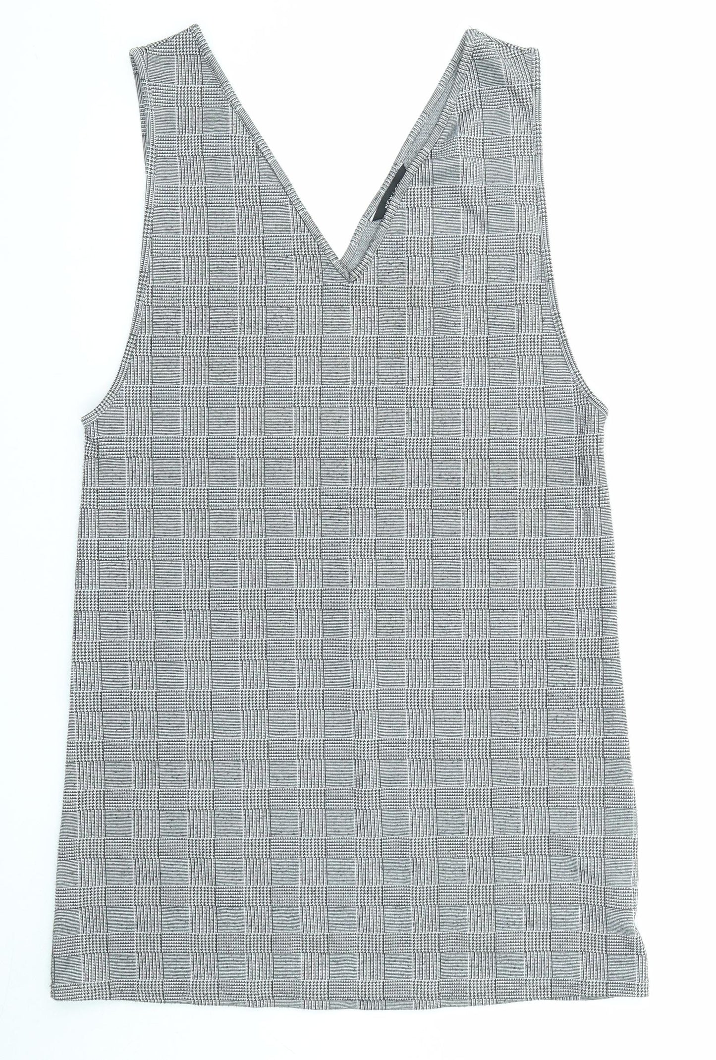 New Look Womens Black Plaid Polyester Pinafore/Dungaree Dress Size 14 V-Neck Pullover