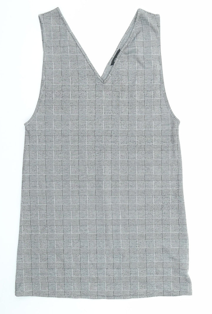New Look Womens Black Plaid Polyester Pinafore/Dungaree Dress Size 14 V-Neck Pullover