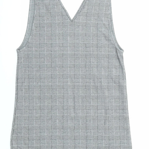 New Look Womens Black Plaid Polyester Pinafore/Dungaree Dress Size 14 V-Neck Pullover