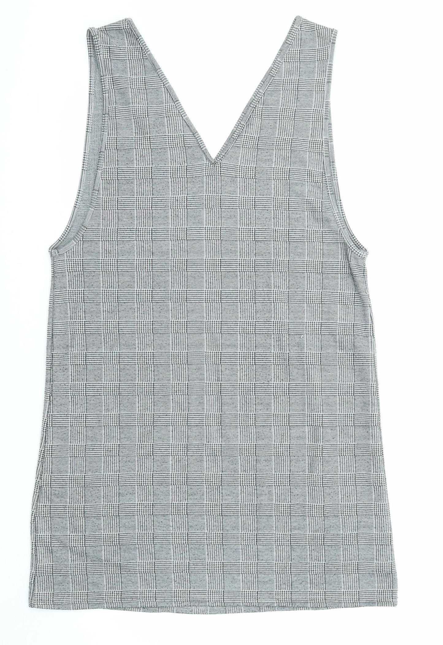 New Look Womens Black Plaid Polyester Pinafore/Dungaree Dress Size 14 V-Neck Pullover