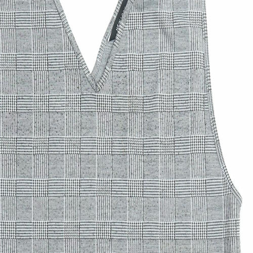New Look Womens Black Plaid Polyester Pinafore/Dungaree Dress Size 14 V-Neck Pullover