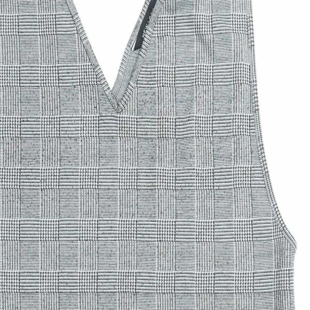New Look Womens Black Plaid Polyester Pinafore/Dungaree Dress Size 14 V-Neck Pullover