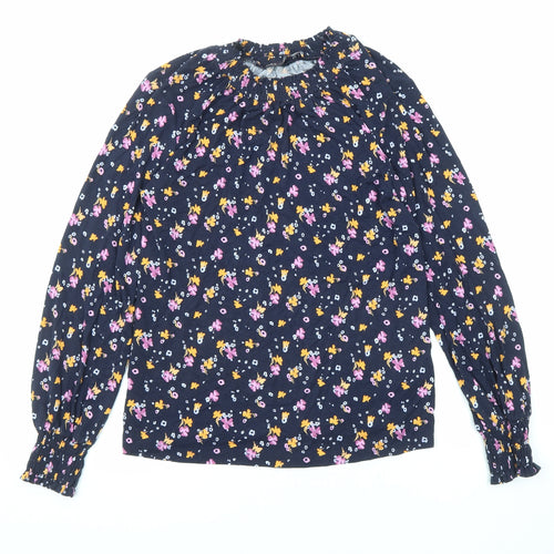 Marks and Spencer Womens Blue Floral Viscose Basic Blouse Size 6 Round Neck