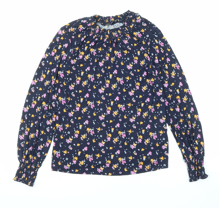 Marks and Spencer Womens Blue Floral Viscose Basic Blouse Size 6 Round Neck