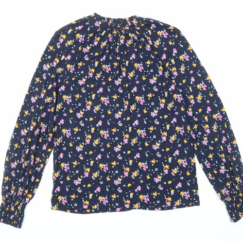 Marks and Spencer Womens Blue Floral Viscose Basic Blouse Size 6 Round Neck