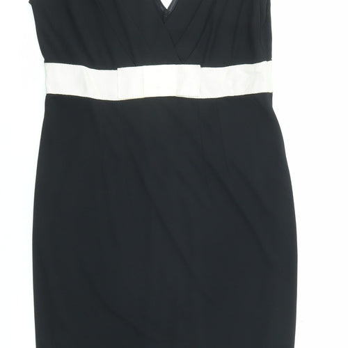 Oasis Womens Black Colourblock Polyester Pencil Dress Size 12 V-Neck Pullover
