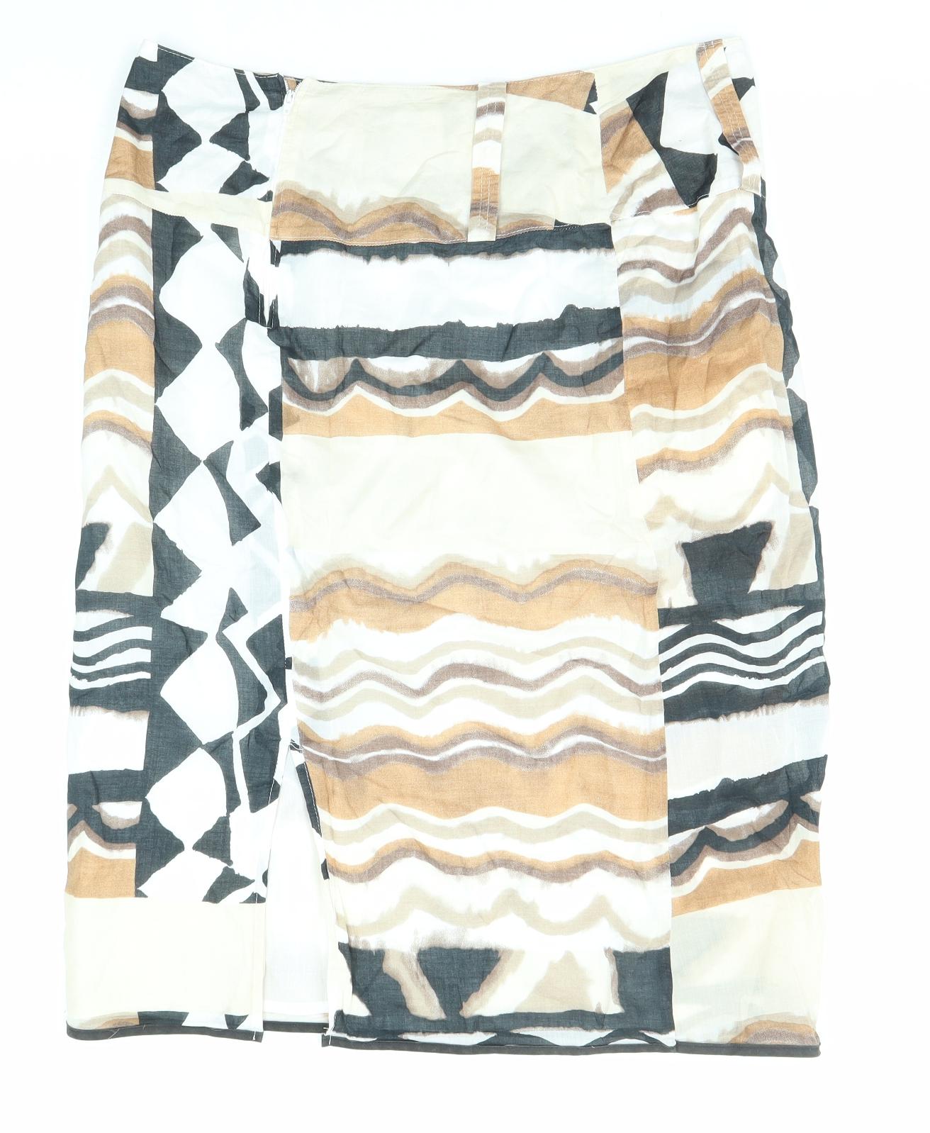 Steilmann Womens Multicoloured Geometric Cotton A-Line Skirt Size 16 Zip