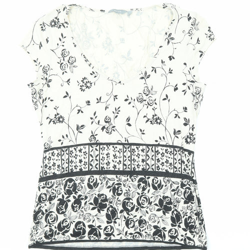 Per Una Womens Beige Floral Viscose Basic T-Shirt Size 14 Scoop Neck