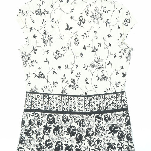 Per Una Womens Beige Floral Viscose Basic T-Shirt Size 14 Scoop Neck