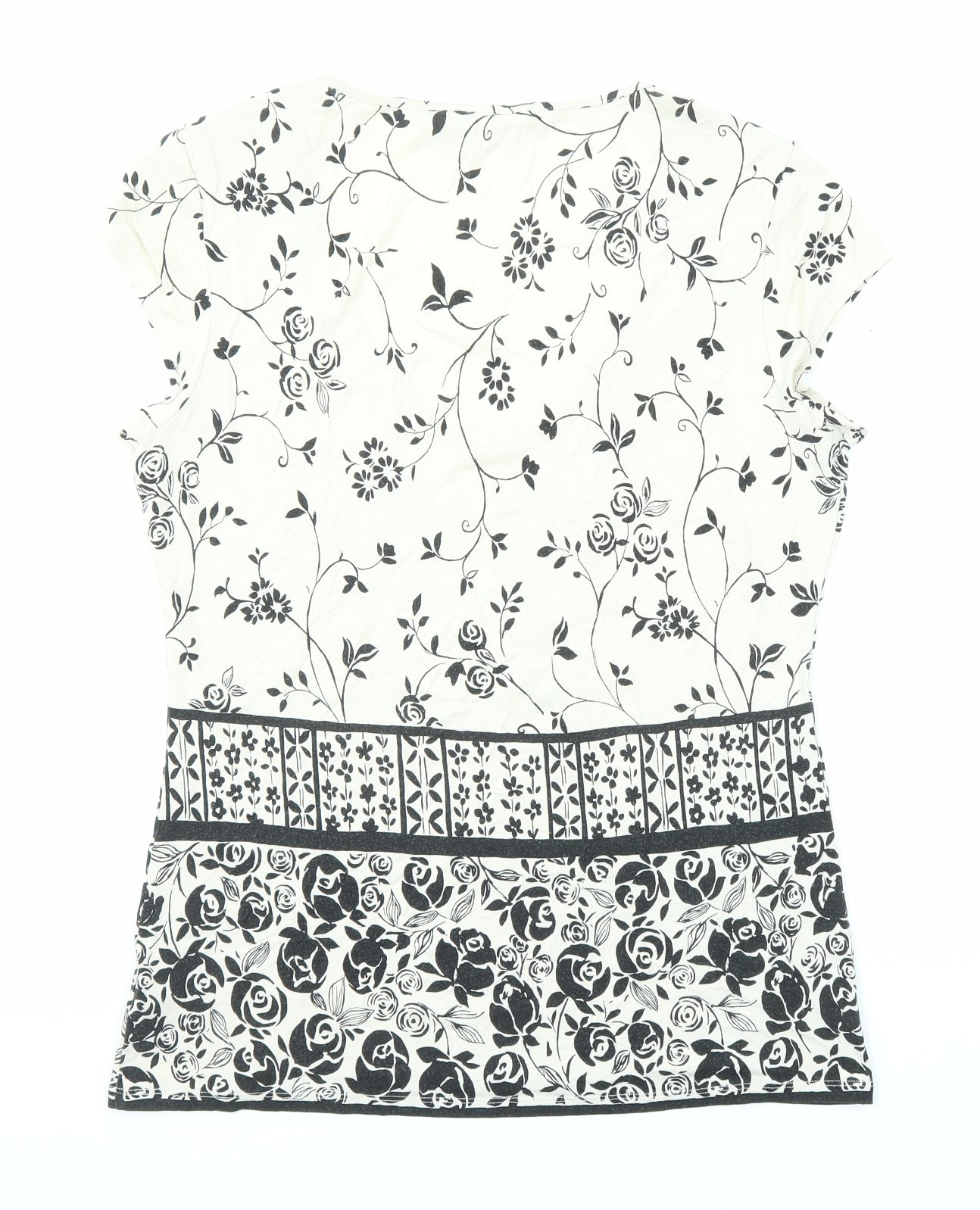 Per Una Womens Beige Floral Viscose Basic T-Shirt Size 14 Scoop Neck