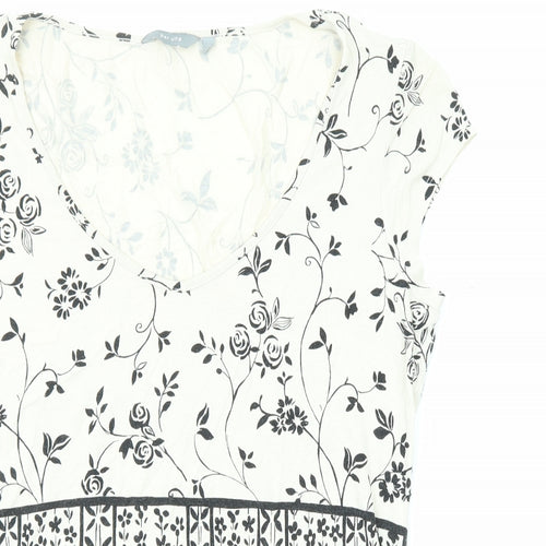 Per Una Womens Beige Floral Viscose Basic T-Shirt Size 14 Scoop Neck