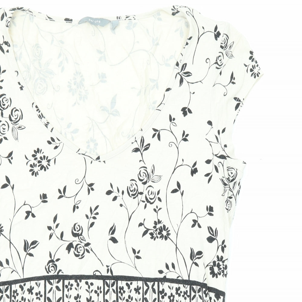 Per Una Womens Beige Floral Viscose Basic T-Shirt Size 14 Scoop Neck
