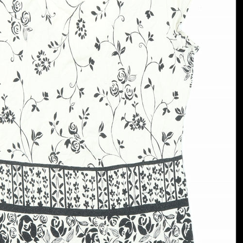 Per Una Womens Beige Floral Viscose Basic T-Shirt Size 14 Scoop Neck