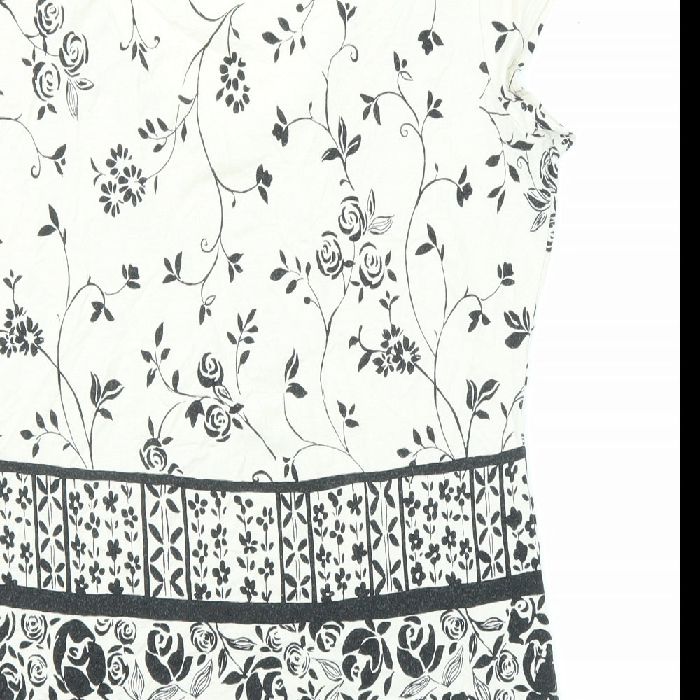 Per Una Womens Beige Floral Viscose Basic T-Shirt Size 14 Scoop Neck