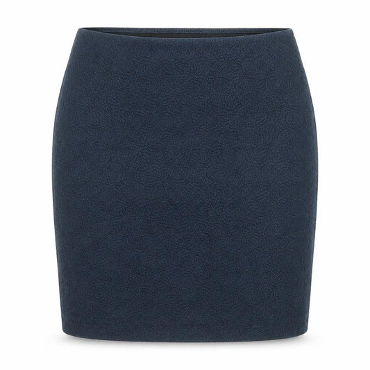 Front view of ESPRIT women’s blue geometric cotton bandage skirt, size XS