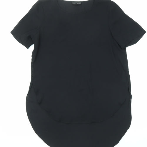 Topshop Womens Black Polyester Tunic T-Shirt Size 8 Round Neck - Dipped Hem