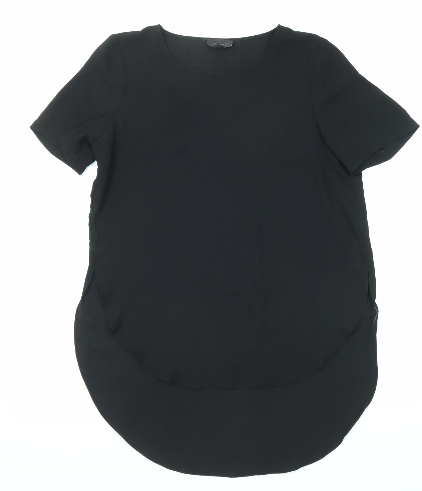 Topshop Womens Black Polyester Tunic T-Shirt Size 8 Round Neck - Dipped Hem