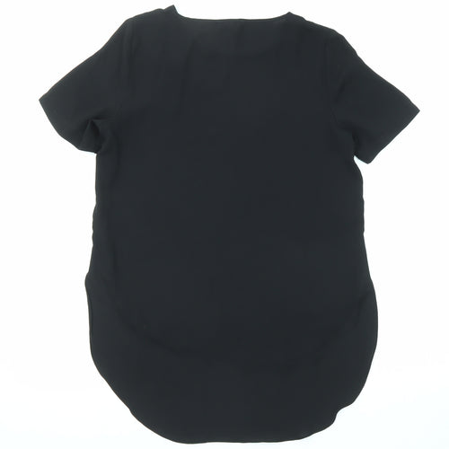 Topshop Womens Black Polyester Tunic T-Shirt Size 8 Round Neck - Dipped Hem