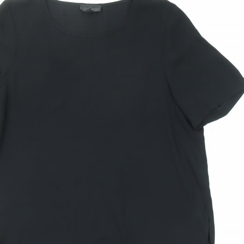 Topshop Womens Black Polyester Tunic T-Shirt Size 8 Round Neck - Dipped Hem