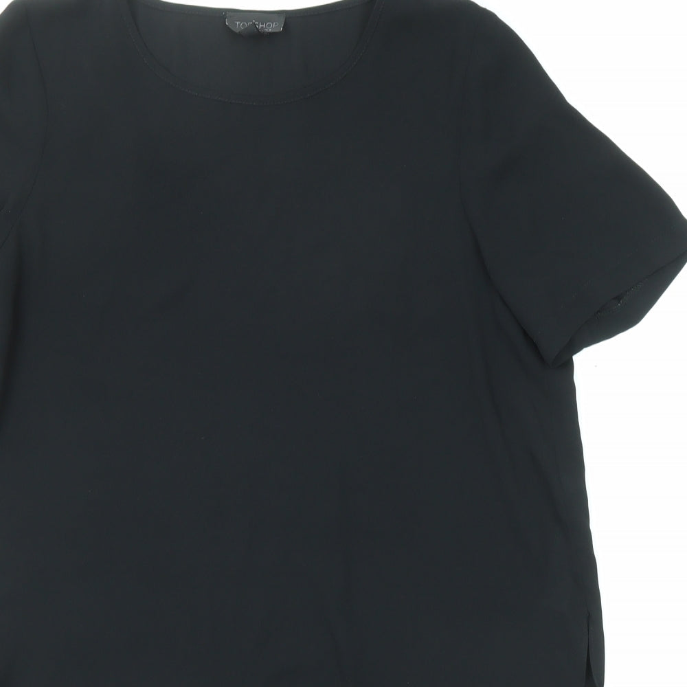 Topshop Womens Black Polyester Tunic T-Shirt Size 8 Round Neck - Dipped Hem
