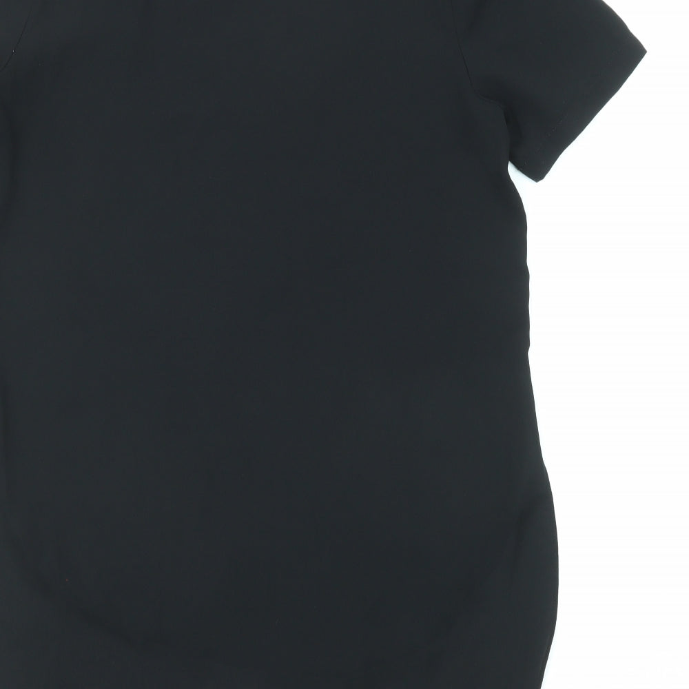 Topshop Womens Black Polyester Tunic T-Shirt Size 8 Round Neck - Dipped Hem