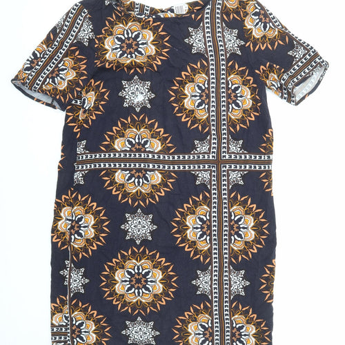 Saint Tropez Clothing Womens Blue Geometric Viscose Shirt Dress Size M Round Neck Button