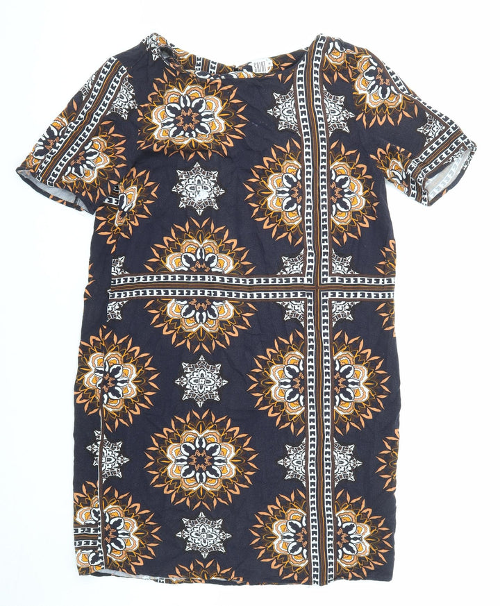 Saint Tropez Clothing Womens Blue Geometric Viscose Shirt Dress Size M Round Neck Button