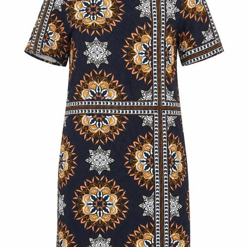 Saint Tropez Clothing Womens Blue Geometric Viscose Shirt Dress Size M Round Neck Button